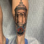 Tattoo am Bein mit Mannheimer Wasserturm als Motiv